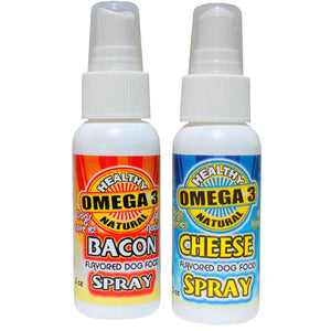 Bacon Spray Dog Food Topper 2 oz and Cheese Flavored Spray 2 oz Combo Deal