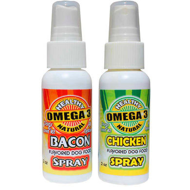 Chicken and Bacon Flavored Spray for dry dog food combo deal 2-2 oz Bottles
